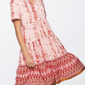 Red & White Tie-Dye Ikat Pattern Midi Dress – Casual, Chic + Eco Friendly.